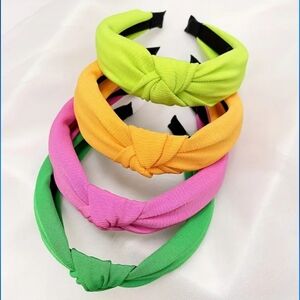 4 Neon Color Knotted Wide Brimmed Head Bands